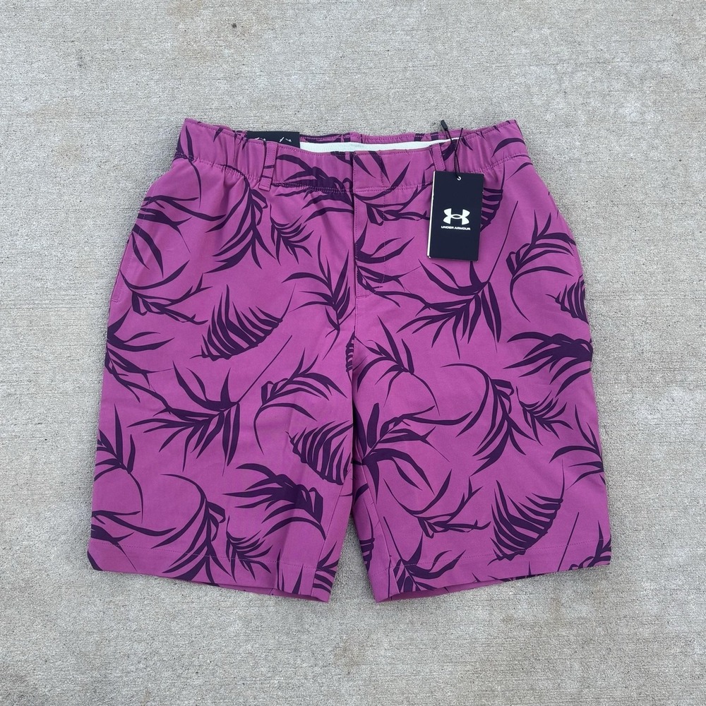 NWT Under Armour Shorts Womens 4 Pink Palm Print 9 Golf Bermuda Stretch Tropical
